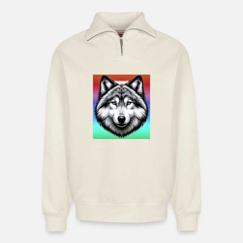 Wolf - Relaxed Unisex Organic Half Zip Sweatshirt – by SPREAD - off white