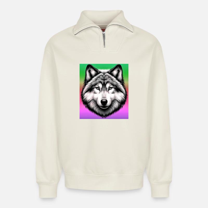 Wolf - Relaxed Unisex Organic Half Zip Sweatshirt – von SPREAD - Naturweiß