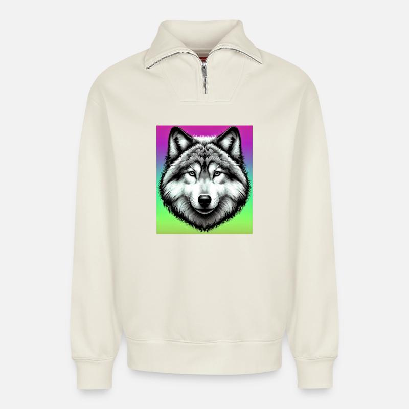 Wolf - Relaxed Unisex Organic Half Zip Sweatshirt – von SPREAD - Naturweiß