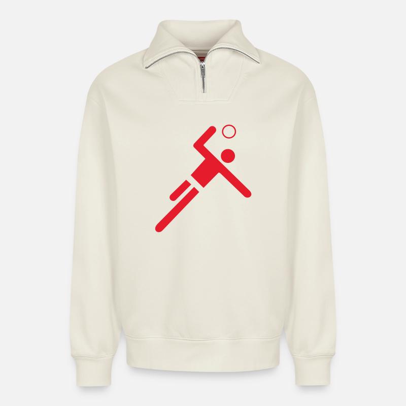 Roter Handballer - Relaxed Unisex Organic Half Zip Sweatshirt – von SPREAD - Naturweiß