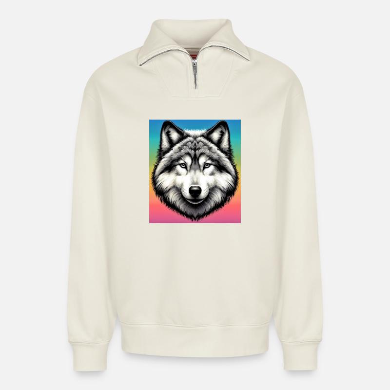 Wolf - Relaxed Unisex Organic Half Zip Sweatshirt – by SPREAD - off white