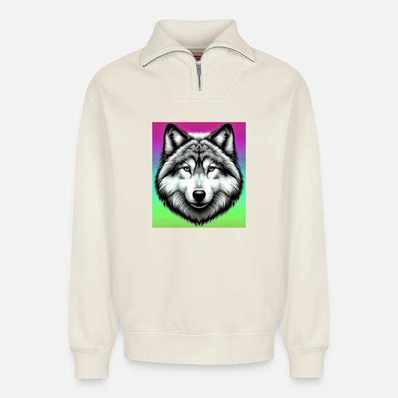Wolf - Relaxed Unisex Organic Half Zip Sweatshirt – by SPREAD - off white