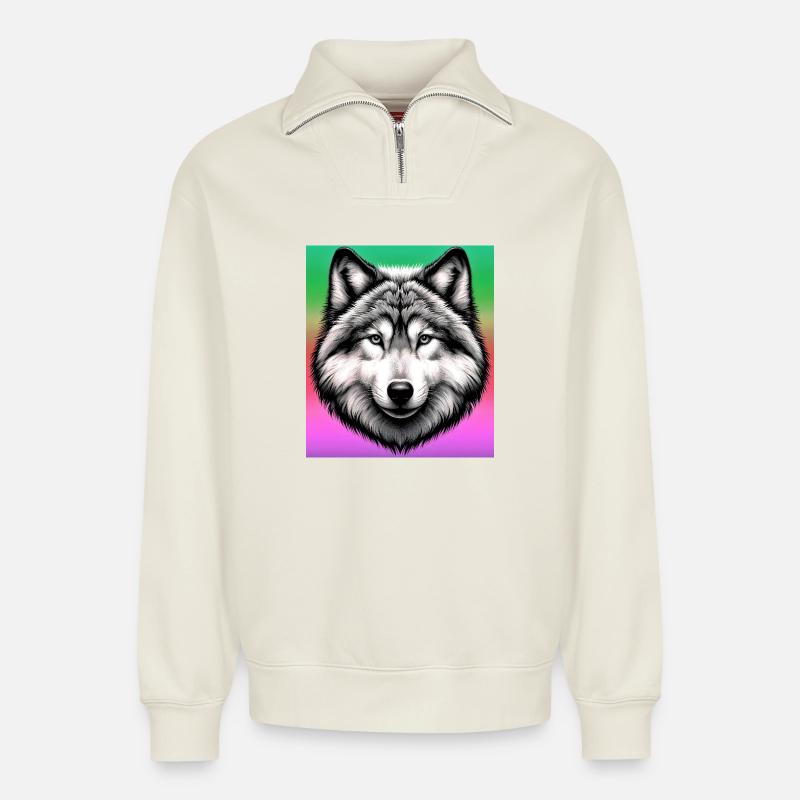Wolf - Relaxed Unisex Organic Half Zip Sweatshirt – by SPREAD - off white