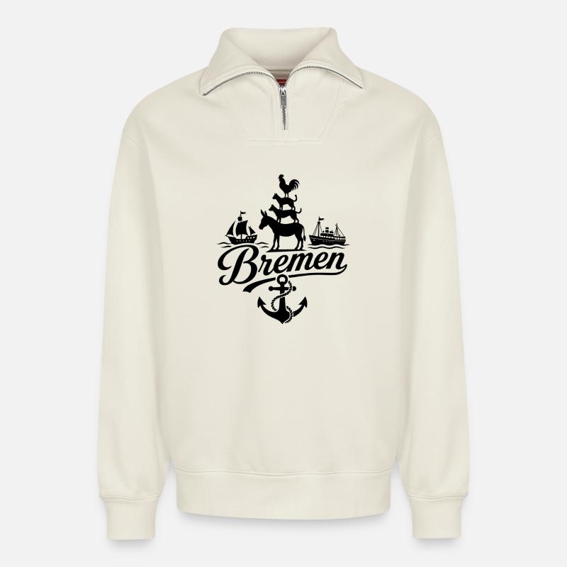 Bremen - Relaxed Unisex Organic Half Zip Sweatshirt – von SPREAD - Naturweiß