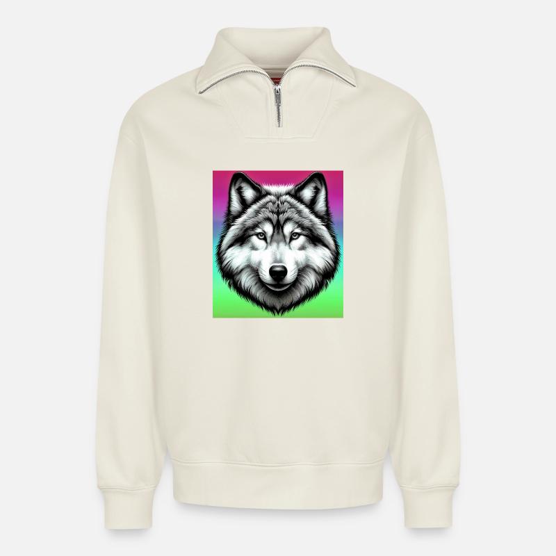Wolf - Relaxed Unisex Organic Half Zip Sweatshirt – von SPREAD - Naturweiß