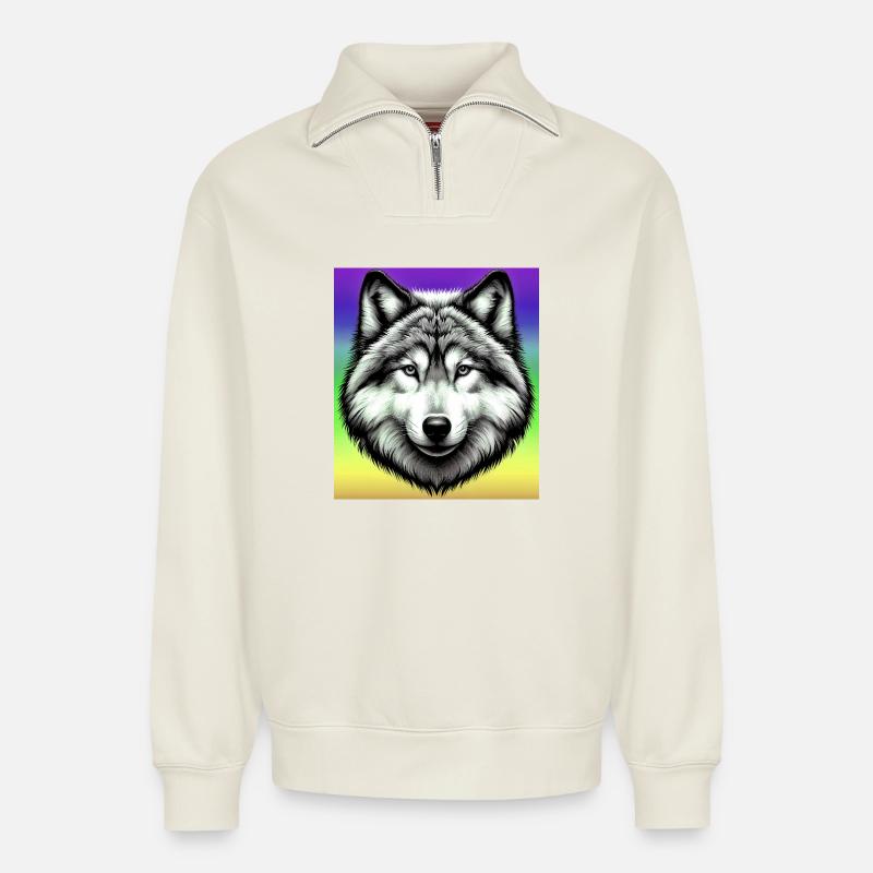 Wolf - Relaxed Unisex Organic Half Zip Sweatshirt – von SPREAD - Naturweiß