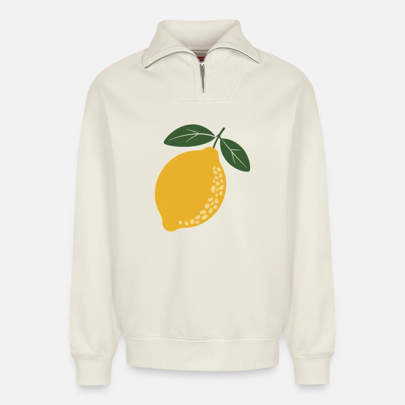 Lemon Grove Botanical - Relaxed Unisex Organic Half Zip Sweatshirt – von SPREAD - Naturweiß
