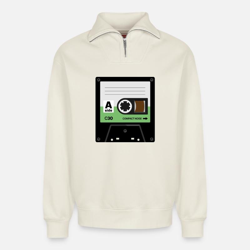 Tiny Cassette - Relaxed Unisex Organic Half Zip Sweatshirt – by SPREAD - off white