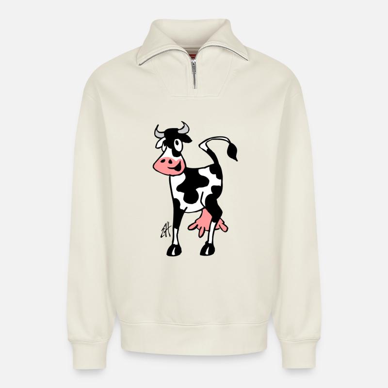 Kuh - Relaxed Unisex Organic Half Zip Sweatshirt – von SPREAD - Naturweiß