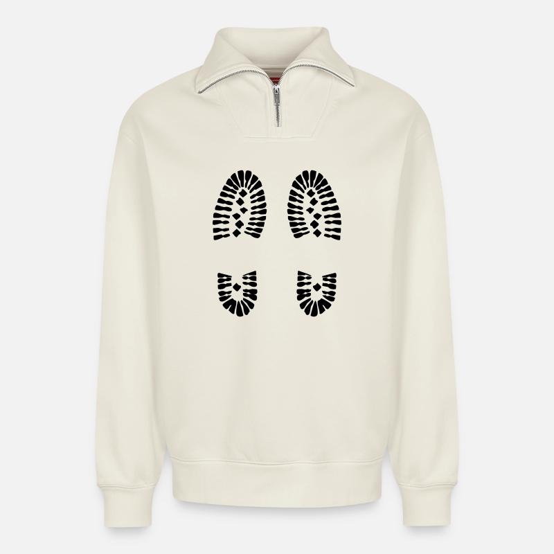 Footprints (V) - Relaxed Unisex Organic Half Zip Sweatshirt – von SPREAD - Naturweiß