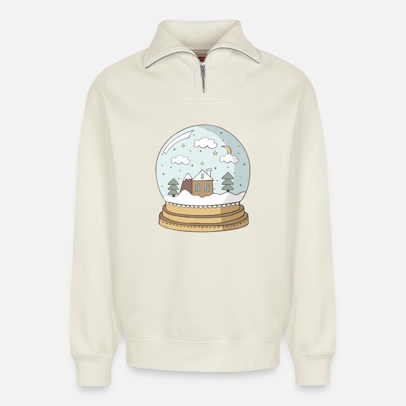 Schneekugel - Relaxed Unisex Organic Half Zip Sweatshirt – von SPREAD - Naturweiß
