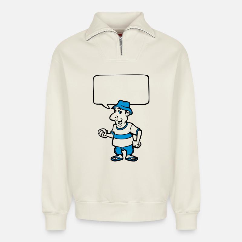 Pétanque et bulle de BD - Sweat unisexe décontracté en coton biologique à demi-zip – de SPREAD - blanc cassé