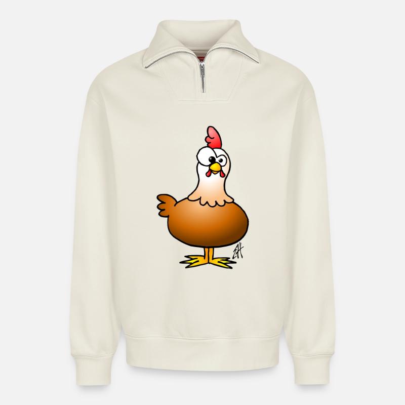 Poulet - Sweat unisexe décontracté en coton biologique à demi-zip – de SPREAD - blanc cassé