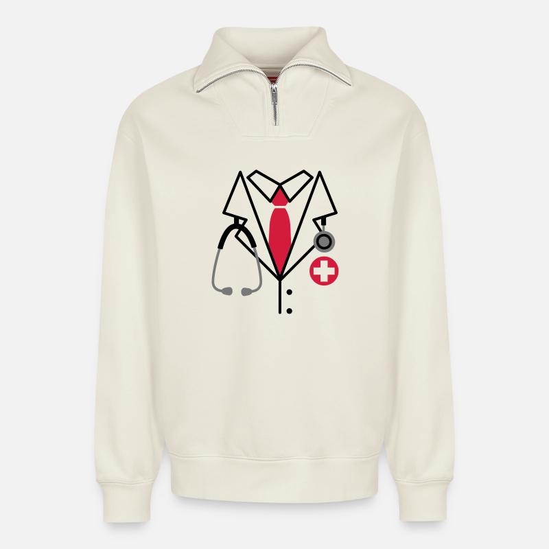 Ärztin - Relaxed Unisex Organic Half Zip Sweatshirt – von SPREAD - Naturweiß