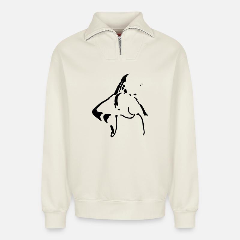basketball - Sweat unisexe décontracté en coton biologique à demi-zip – de SPREAD - blanc cassé