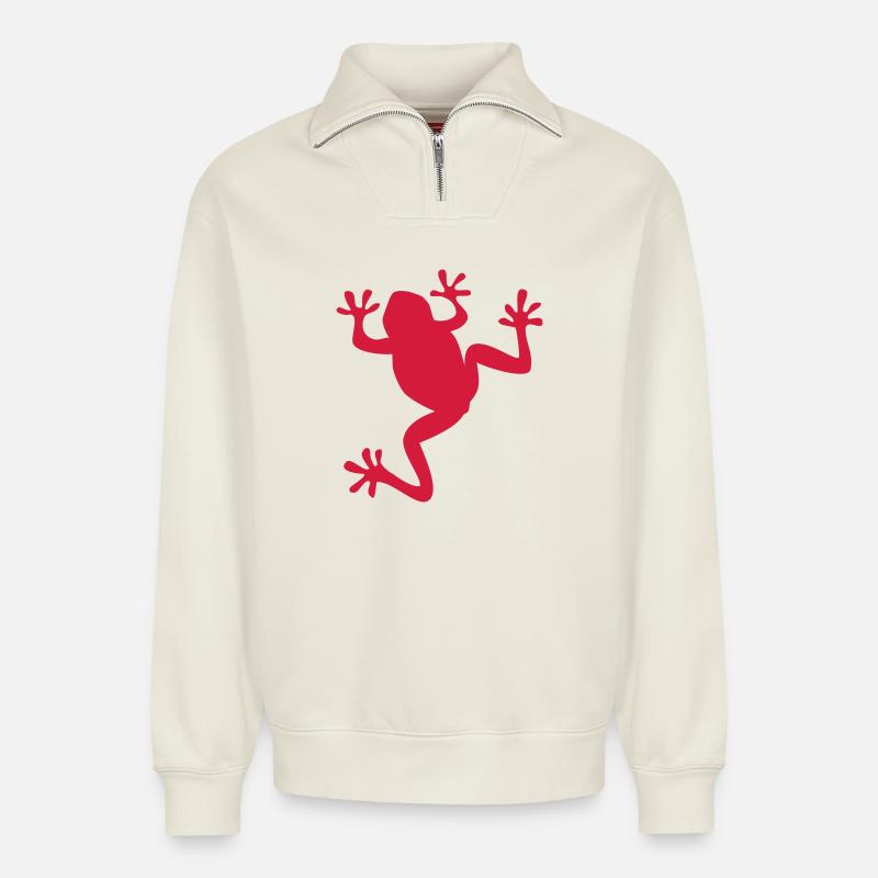 frog - Relaxed Unisex Organic Half Zip Sweatshirt – by SPREAD - off white