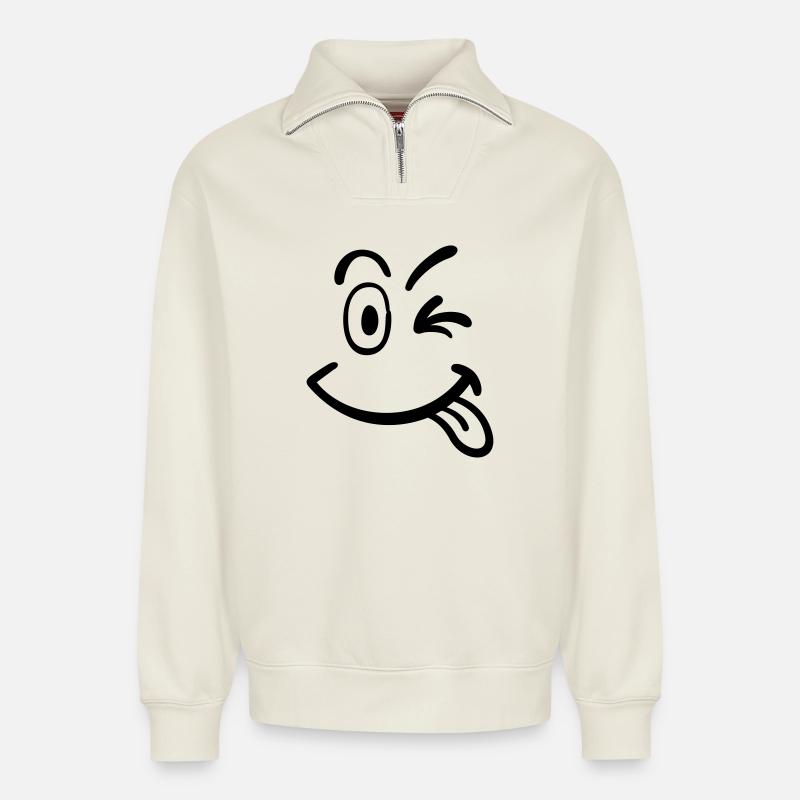 smiley - Relaxed Unisex Organic Half Zip Sweatshirt – von SPREAD - Naturweiß