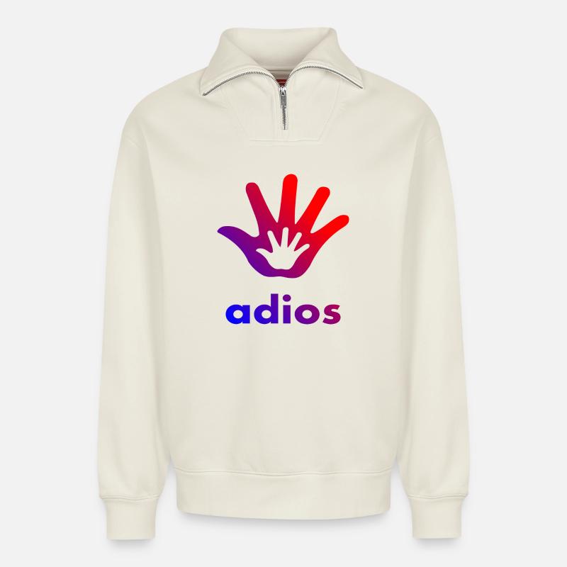 Main Adios - Sweat unisexe décontracté en coton biologique à demi-zip – de SPREAD - blanc cassé