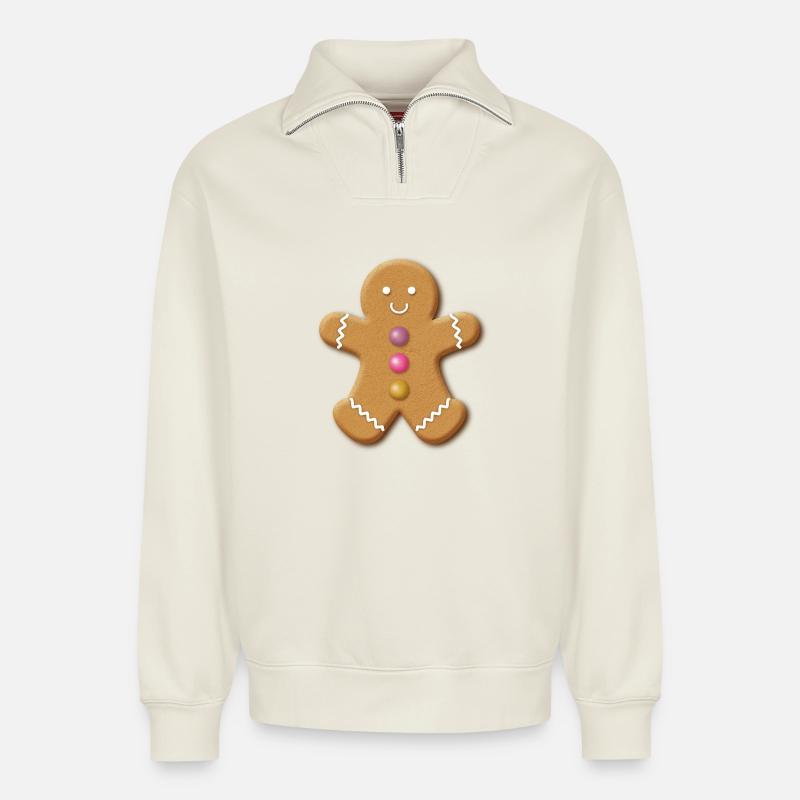 Herr Lebkuchen - Relaxed Unisex Organic Half Zip Sweatshirt – von SPREAD - Naturweiß