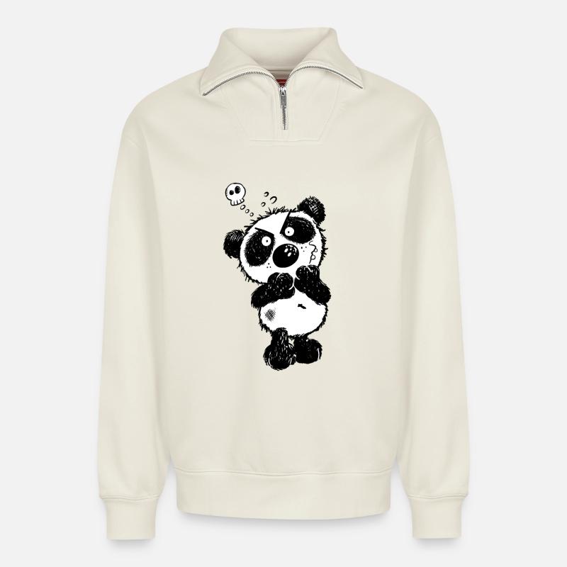 Grummeliger Panda - Relaxed Unisex Organic Half Zip Sweatshirt – von SPREAD - Naturweiß
