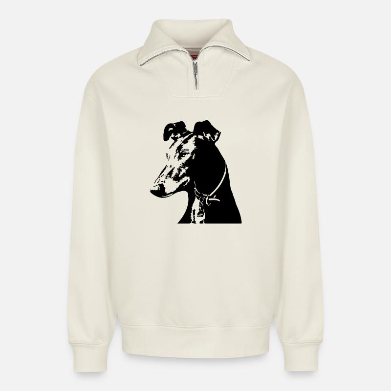 Tête de Galgo - Sweat unisexe décontracté en coton biologique à demi-zip – de SPREAD - blanc cassé