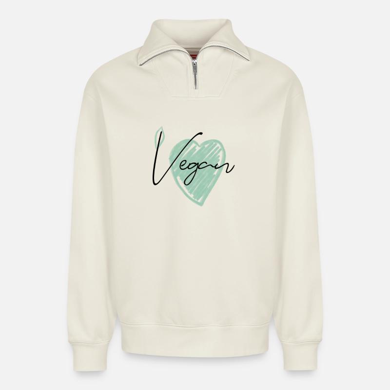 Vegan - Relaxed Unisex Organic Half Zip Sweatshirt – von SPREAD - Naturweiß
