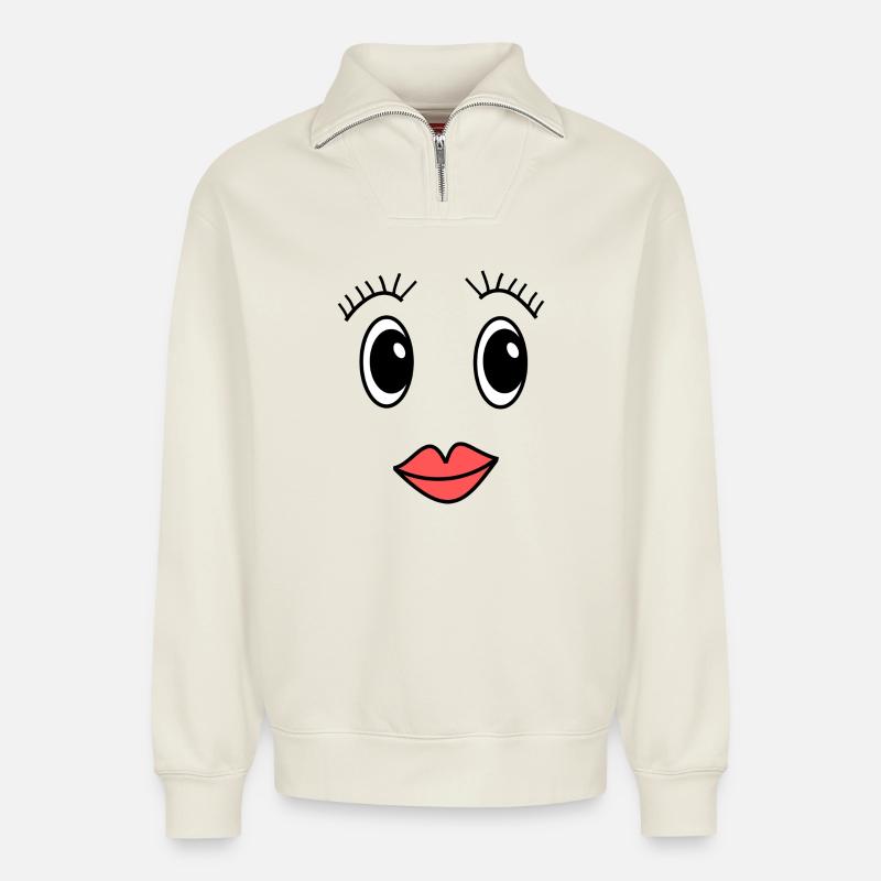 Gesicht - Relaxed Unisex Organic Half Zip Sweatshirt – von SPREAD - Naturweiß