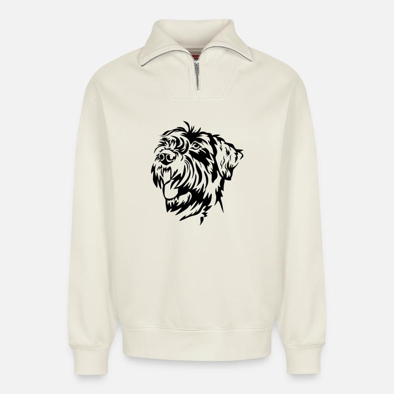 Tête de schnauzer géant - Sweat unisexe décontracté en coton biologique à demi-zip – de SPREAD - blanc cassé