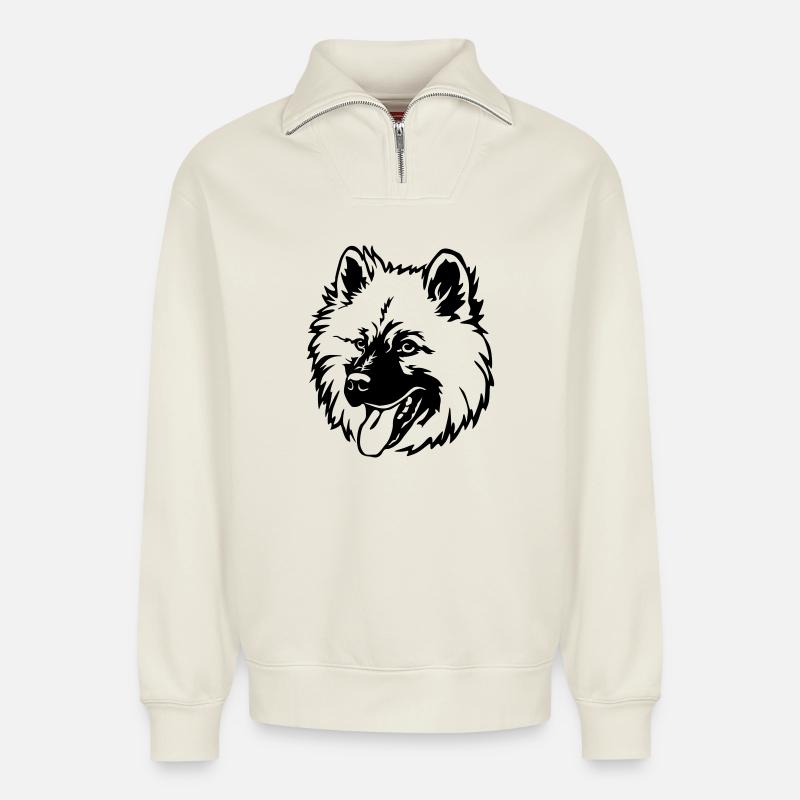 Tête Eurasier - Sweat unisexe décontracté en coton biologique à demi-zip – de SPREAD - blanc cassé