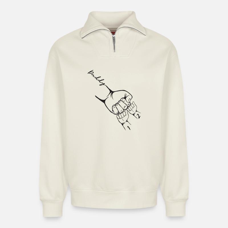 Custom Dad 2 Child Personalized - Relaxed Unisex Organic Half Zip Sweatshirt – by SPREAD - off white