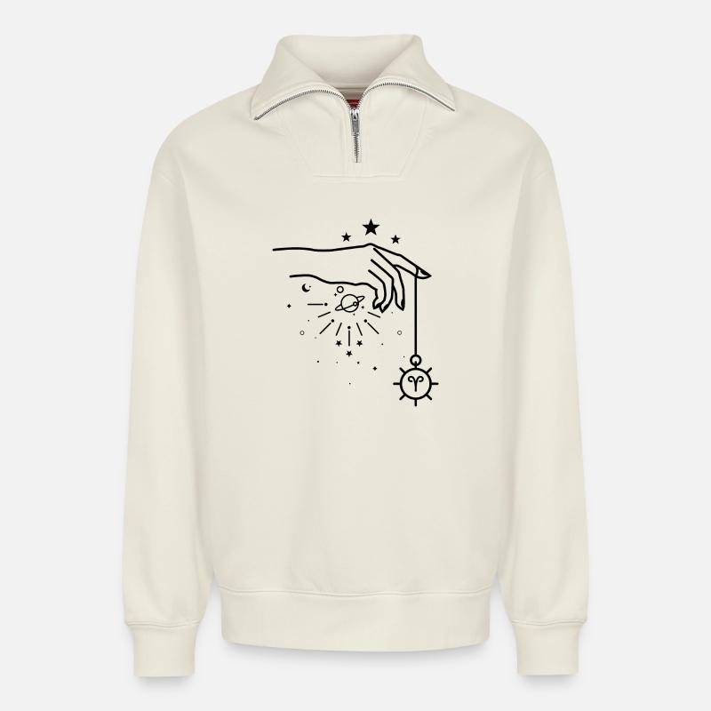 Widder Tierkreis-Astrologie - Relaxed Unisex Organic Half Zip Sweatshirt – von SPREAD - Naturweiß