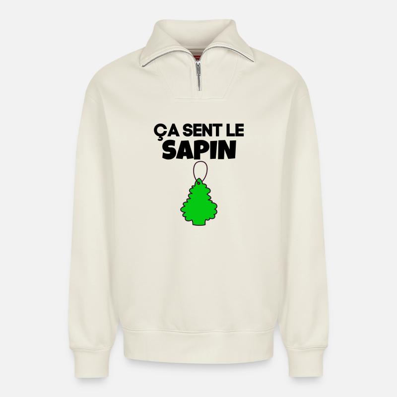 ça sent le sapin - Sweat unisexe décontracté en coton biologique à demi-zip – de SPREAD - blanc cassé