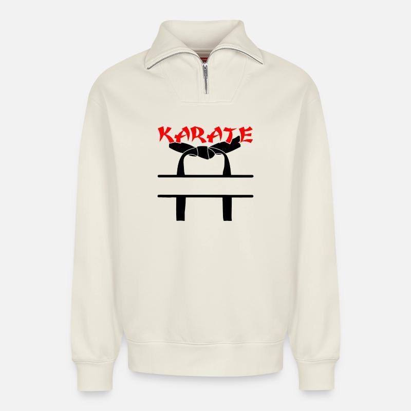 Karate mit schwarzem Gürtel - Relaxed Unisex Organic Half Zip Sweatshirt – von SPREAD - Naturweiß