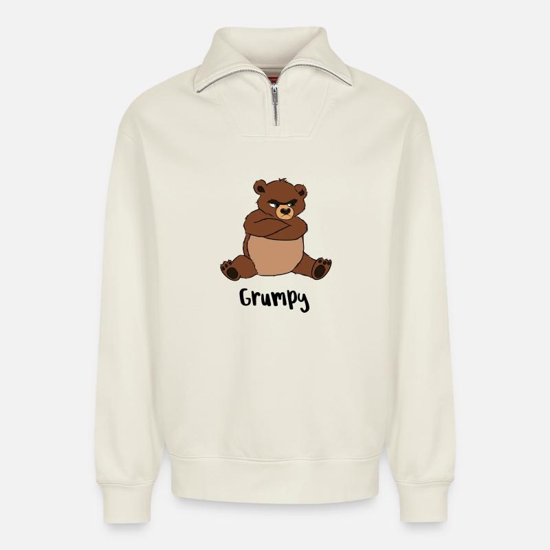Grumpy - Relaxed Unisex Organic Half Zip Sweatshirt – by SPREAD - off white