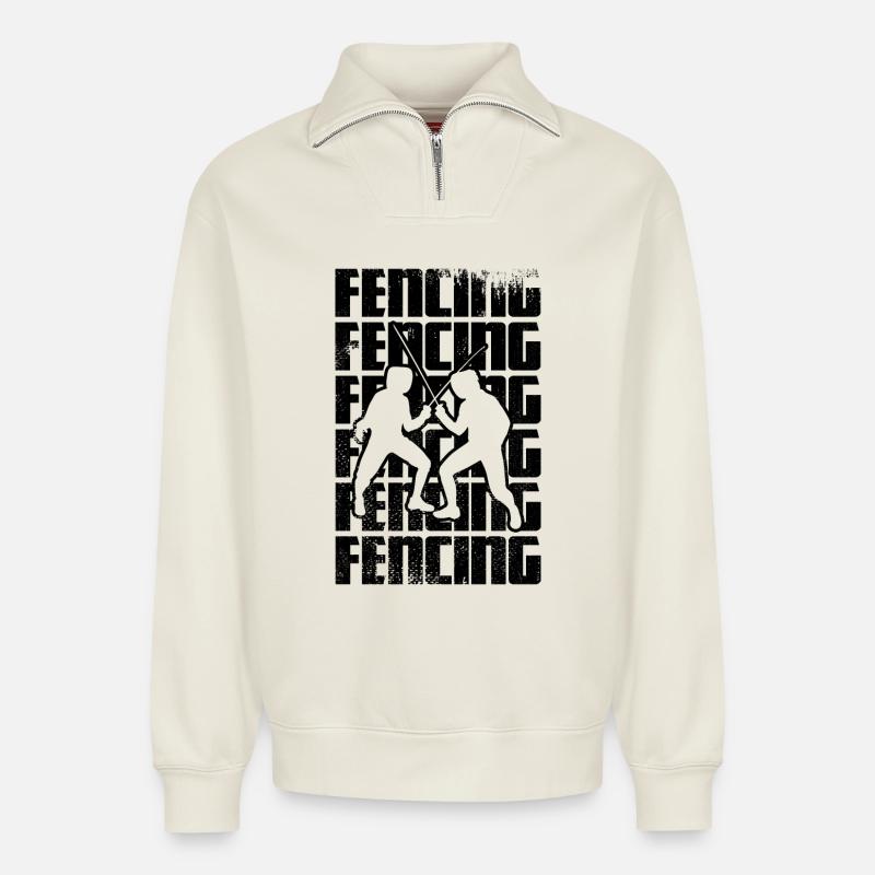 Fechten - Relaxed Unisex Organic Half Zip Sweatshirt – von SPREAD - Naturweiß