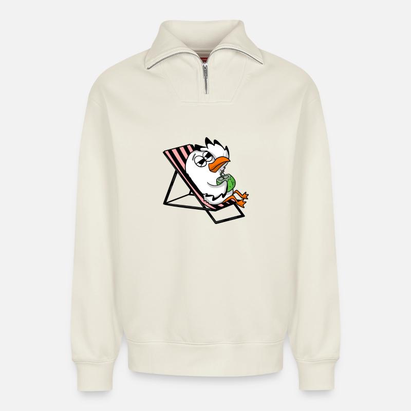 Möwe - Relaxed Unisex Organic Half Zip Sweatshirt – von SPREAD - Naturweiß