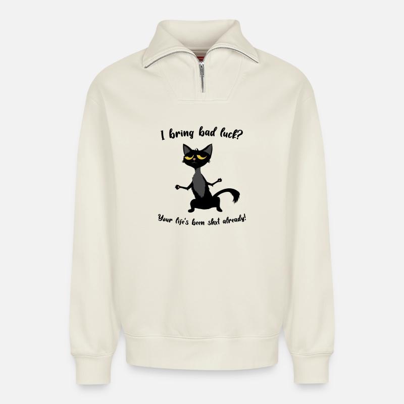 I bring bad luck - Relaxed Unisex Organic Half Zip Sweatshirt – von SPREAD - Naturweiß