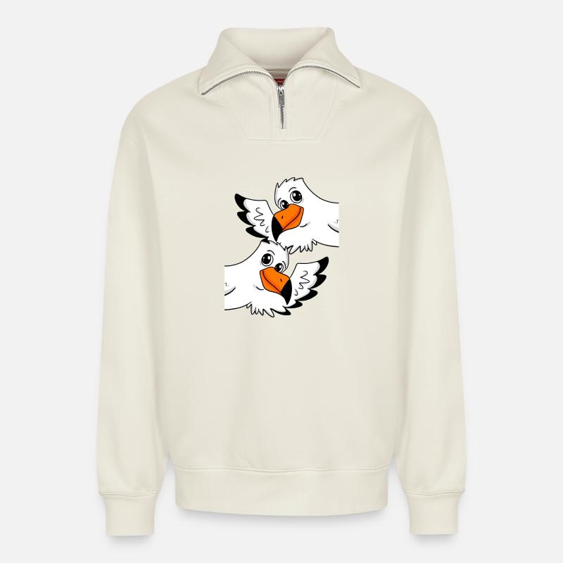 Möwe Gruß Begrüßung - Relaxed Unisex Organic Half Zip Sweatshirt – von SPREAD - Naturweiß