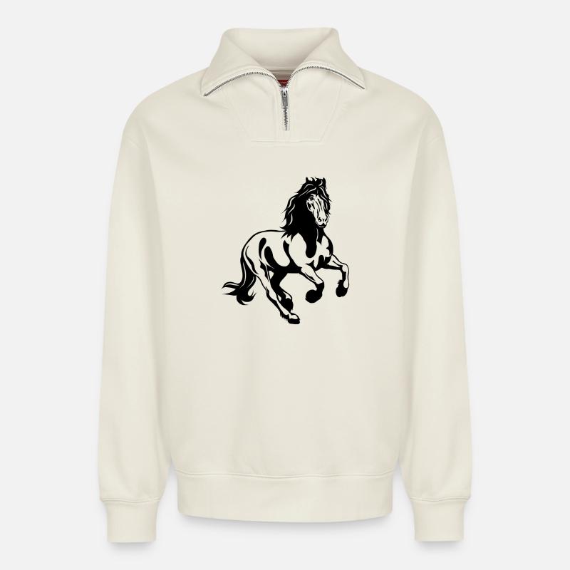 Friesian stallion 01 s - Relaxed Unisex Organic Half Zip Sweatshirt – by SPREAD - off white
