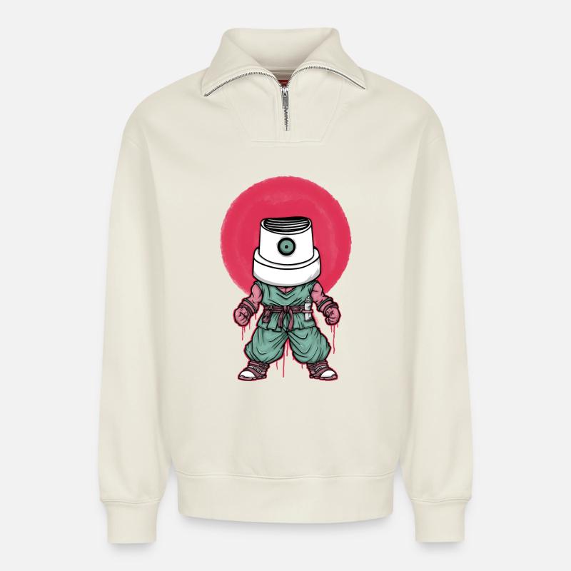 Goku Graffiti - Sweat unisexe décontracté en coton biologique à demi-zip – de SPREAD - blanc cassé