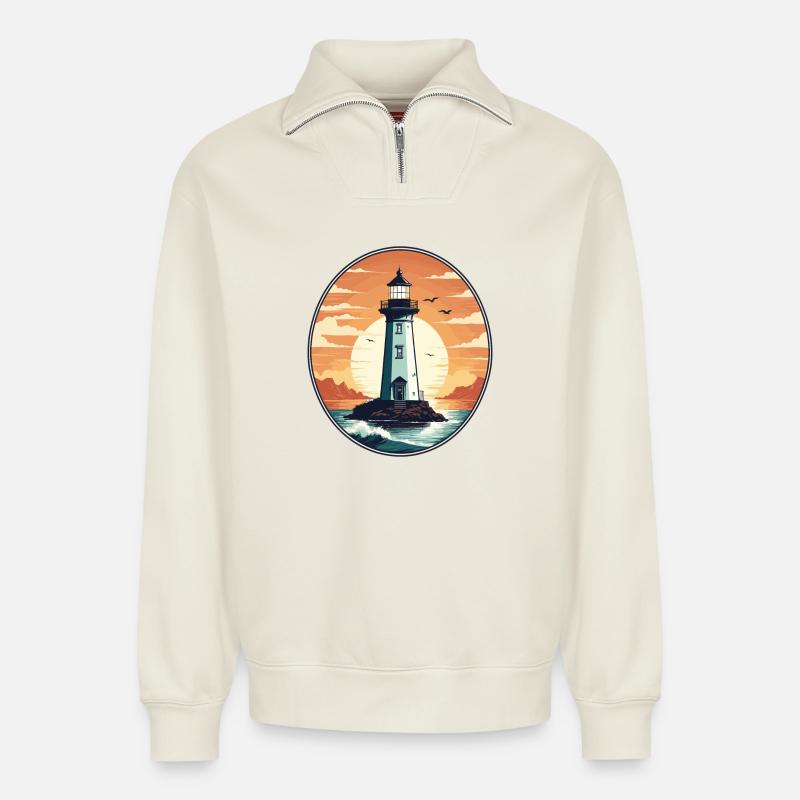 Leuchtturm - Relaxed Unisex Organic Half Zip Sweatshirt – von SPREAD - Naturweiß