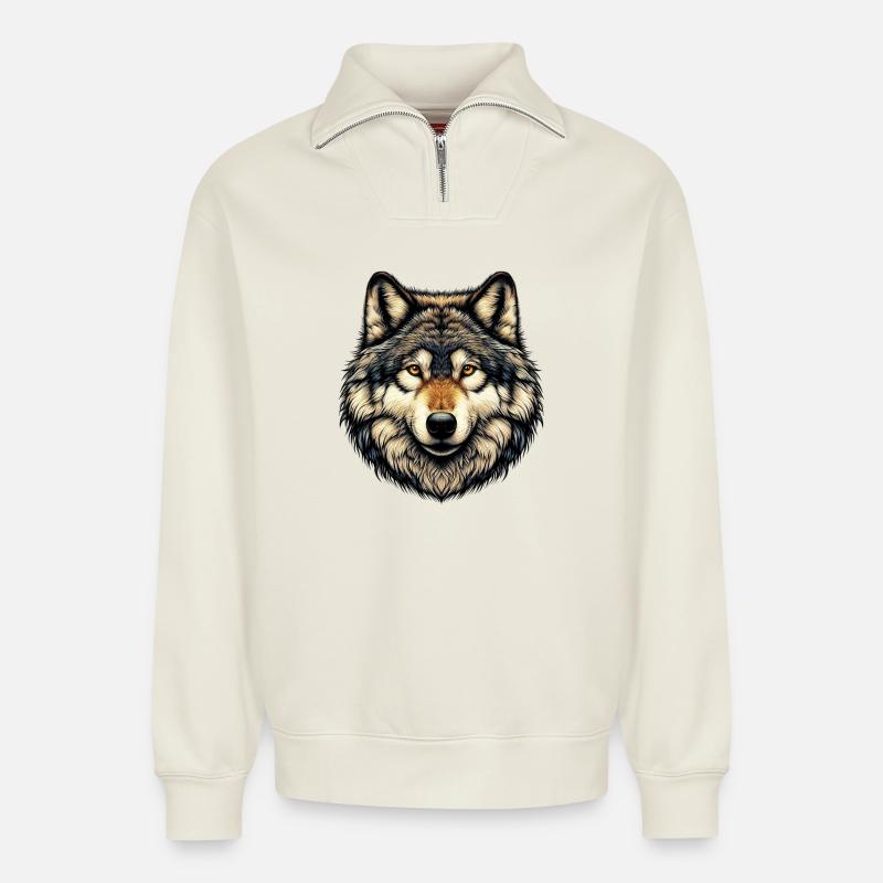 Wolf - Relaxed Unisex Organic Half Zip Sweatshirt – by SPREAD - off white