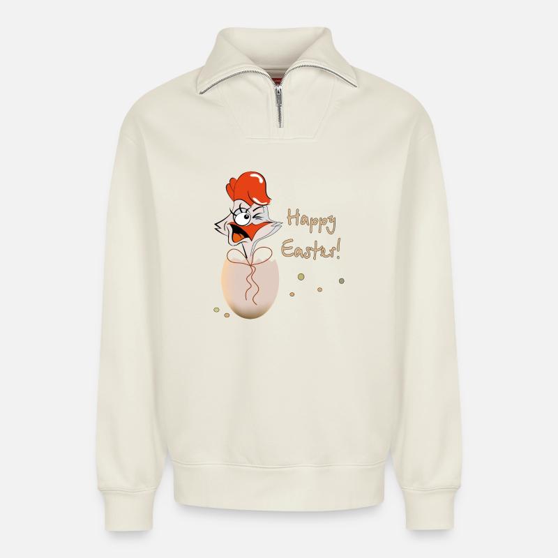 Happy Easter Rooster Easter - Relaxed Unisex Organic Half Zip Sweatshirt – by SPREAD - off white