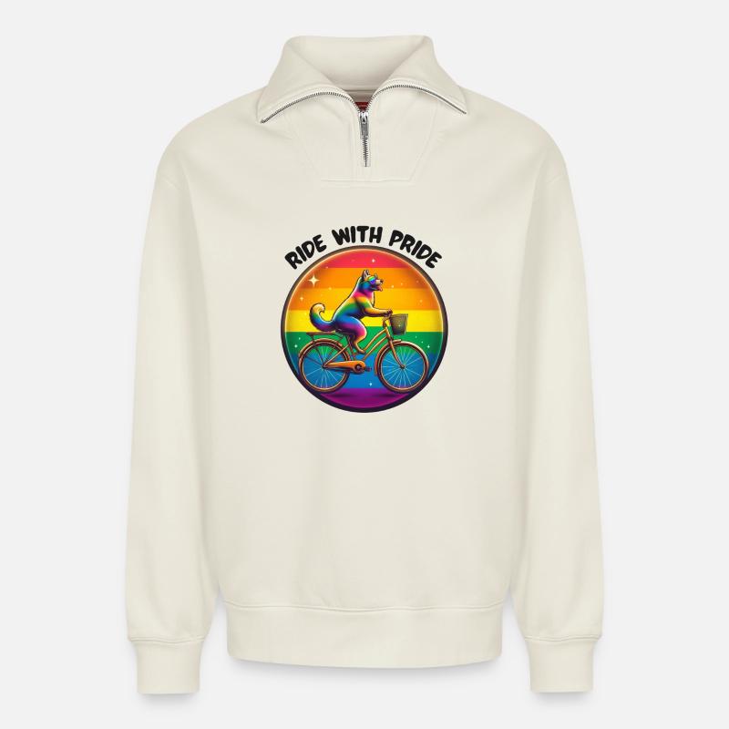Fahren Sie mit Stolz - Relaxed Unisex Organic Half Zip Sweatshirt – von SPREAD - Naturweiß
