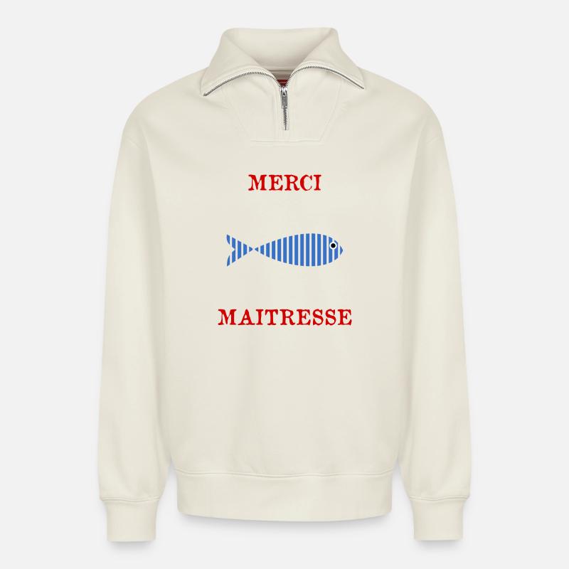 DANKE HERRIN - Relaxed Unisex Organic Half Zip Sweatshirt – von SPREAD - Naturweiß
