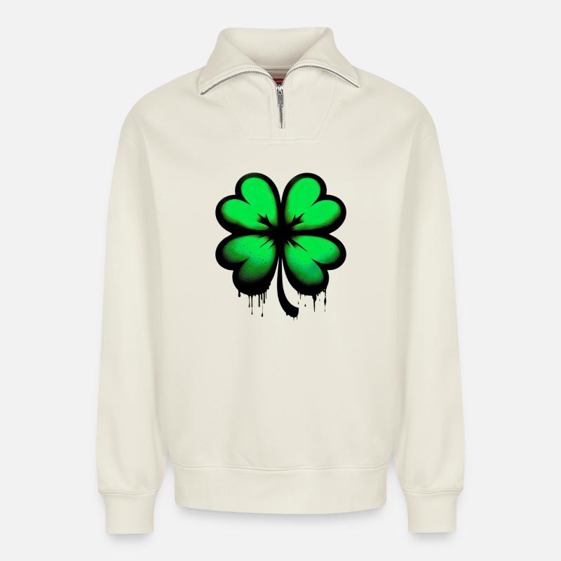 Four-leaf clover - Relaxed Unisex Organic Half Zip Sweatshirt – by SPREAD - off white