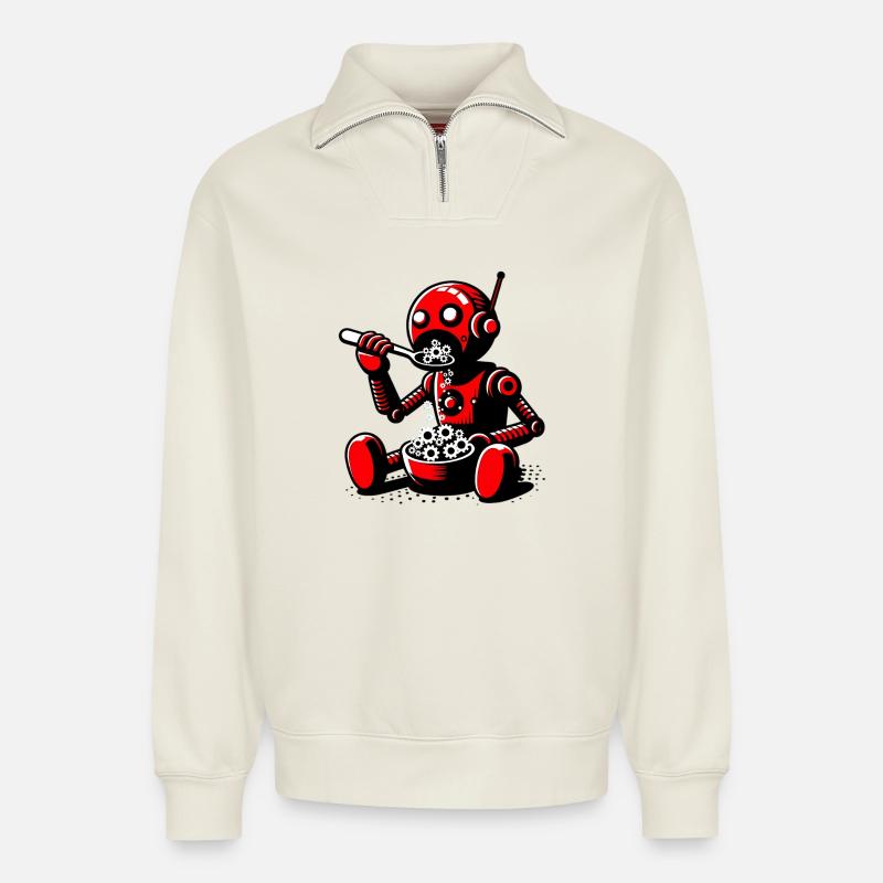 Robot extraterrestre martien extraterrestre - Sweat unisexe décontracté en coton biologique à demi-zip – de SPREAD - blanc cassé