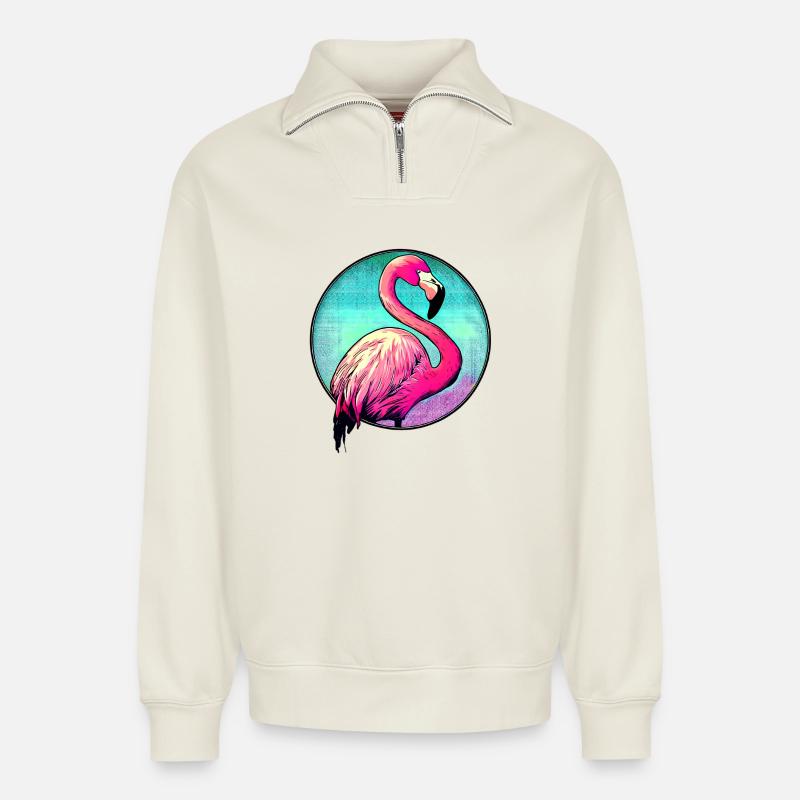 Flamingo - Relaxed Unisex Organic Half Zip Sweatshirt – von SPREAD - Naturweiß