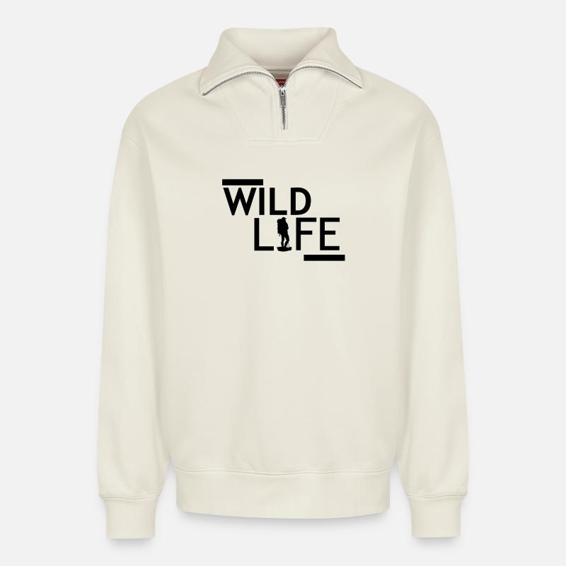Wild life - Relaxed Unisex Organic Half Zip Sweatshirt – by SPREAD - off white