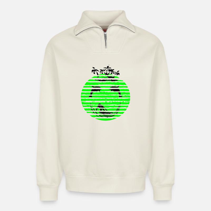SMILEY dolphin - Relaxed Unisex Organic Half Zip Sweatshirt – by SPREAD - off white